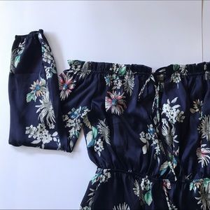 Floral Off the shoulder navy blue romper